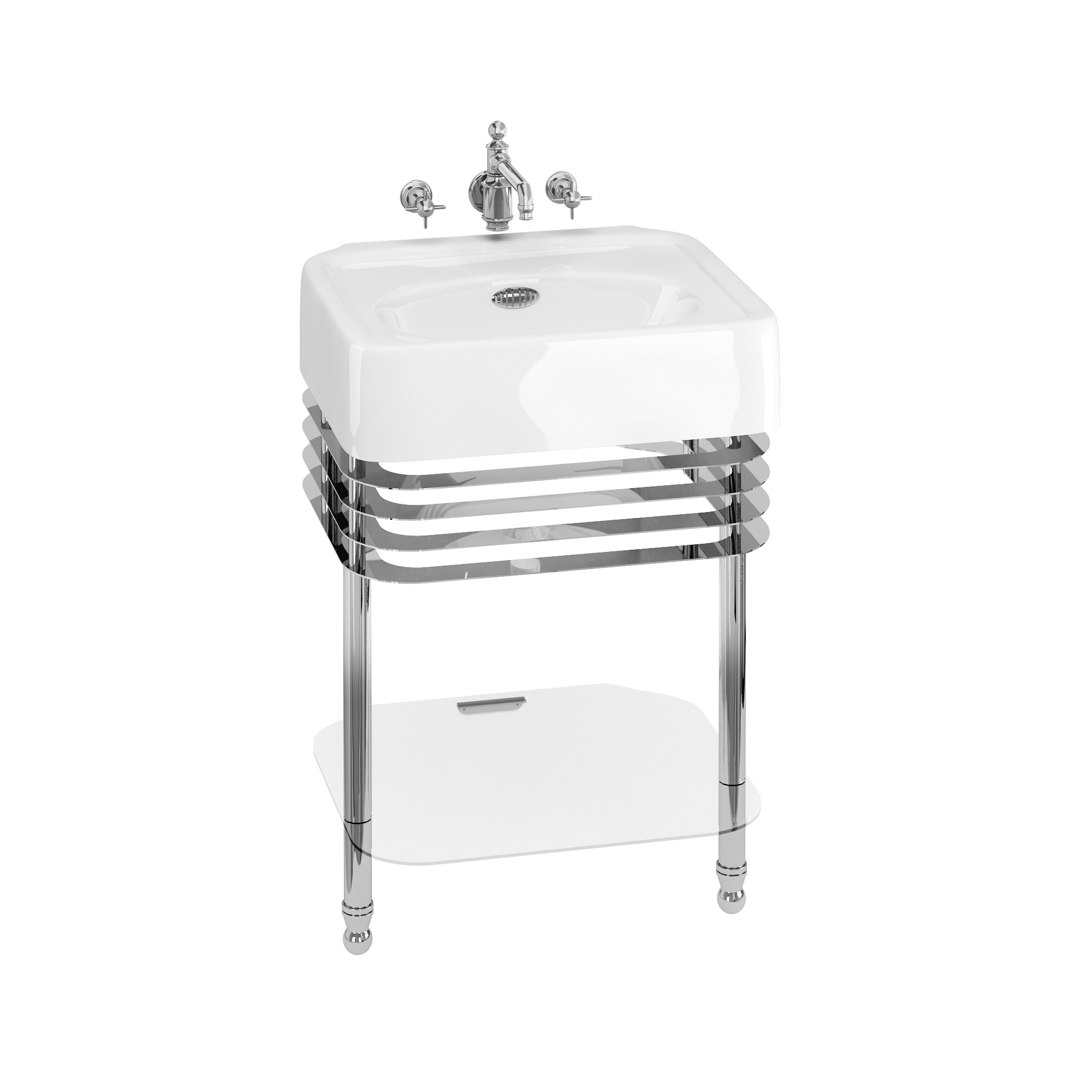 Arcade 600mm basin with chrome overflow & basin stand